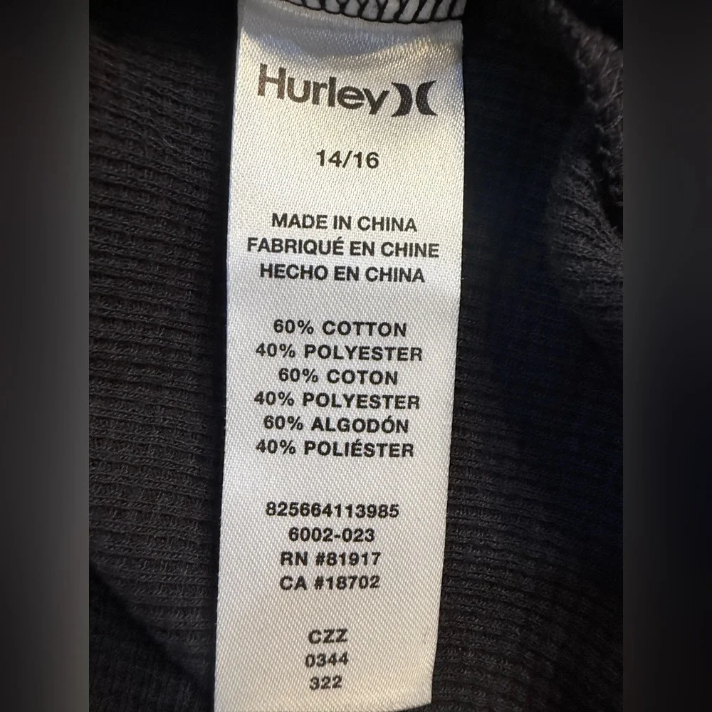 Hurley Black Long Sleeve Waffle Knit Shirt